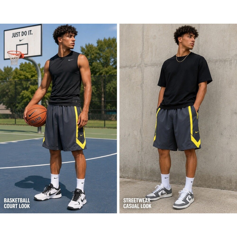Nike Dri FIT Basketball Shorts Men's S Gray Yellow Athletic Training Gym Vent
